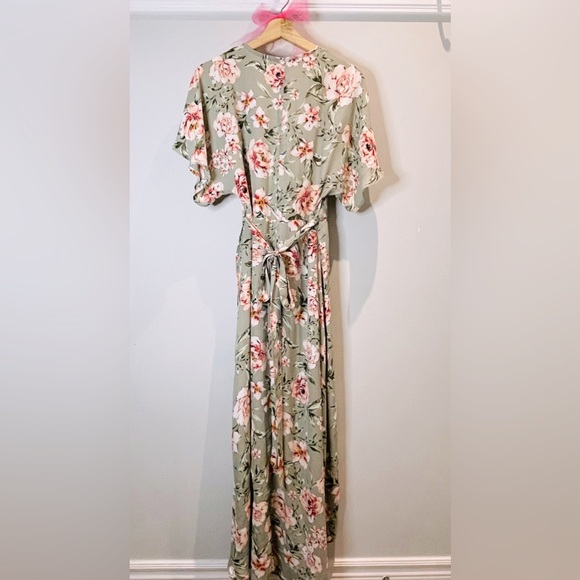 Sage Green Floral Maxi Dress (High/Low) - Picture 2 of 3